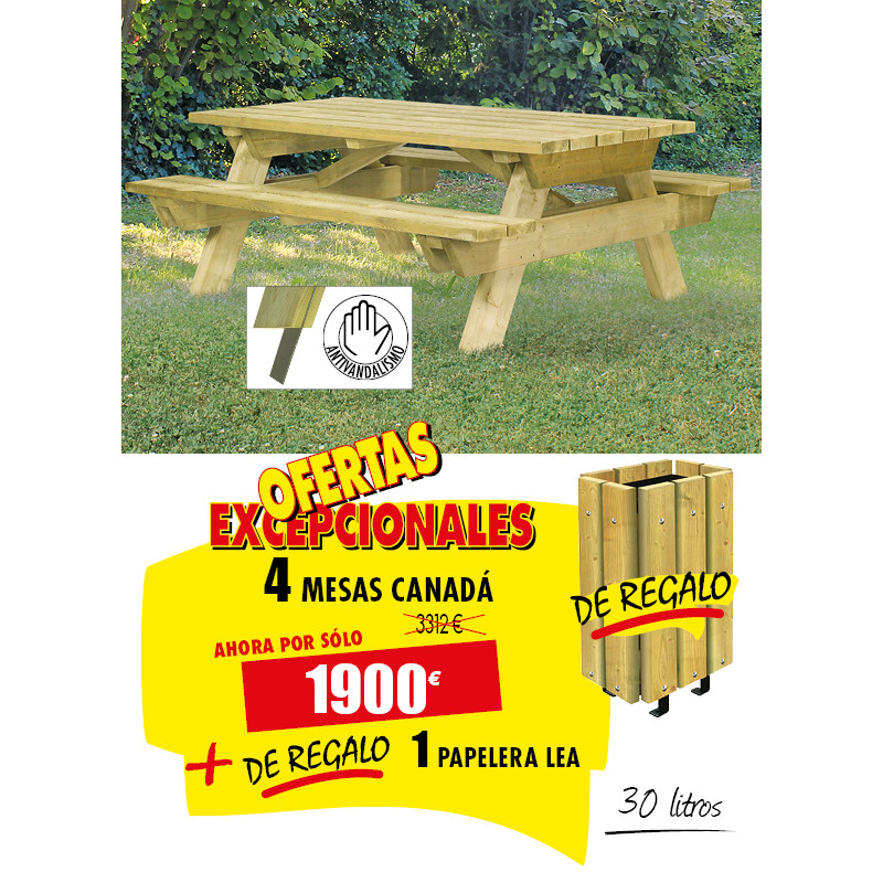 4 MESAS DE MADERA CANADÁ DE REGALO 1 PAPELERA