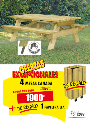 4 MESAS DE MADERA CANADÁ DE REGALO 1 PAPELERA