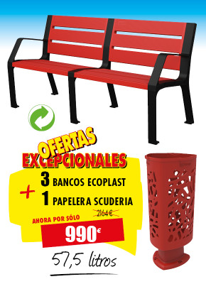 3 BANCOS PARA JARDINES ECOPLAST Y 1 PAPELERA