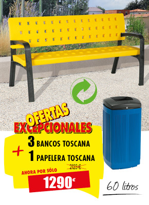 3 BANCOS PARA PLAZAS Y 1 PAPELERA TOSCANA