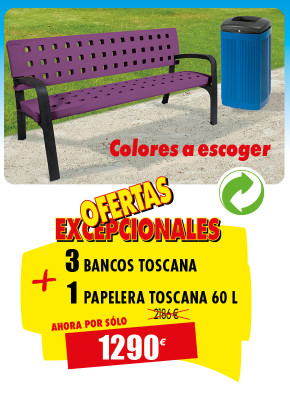 3 BANCOS PARA PLAZAS Y 1 PAPELERA TOSCANA