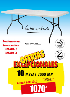 10 MESAS DE POLIETILENO 2000 x 900 MM