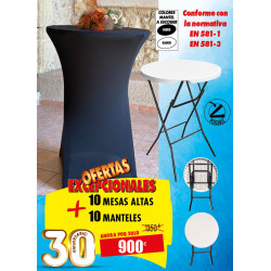 10 MESAS ALTAS + 10 MANTELES