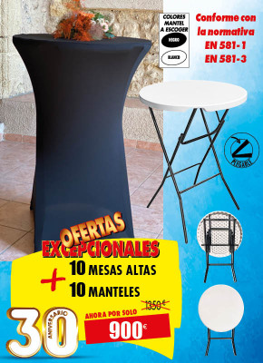 10 MESAS ALTAS + 10 MANTELES