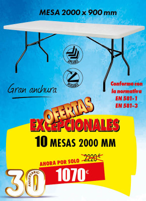 10 MESAS DE POLIETILENO 2000 x 900 MM