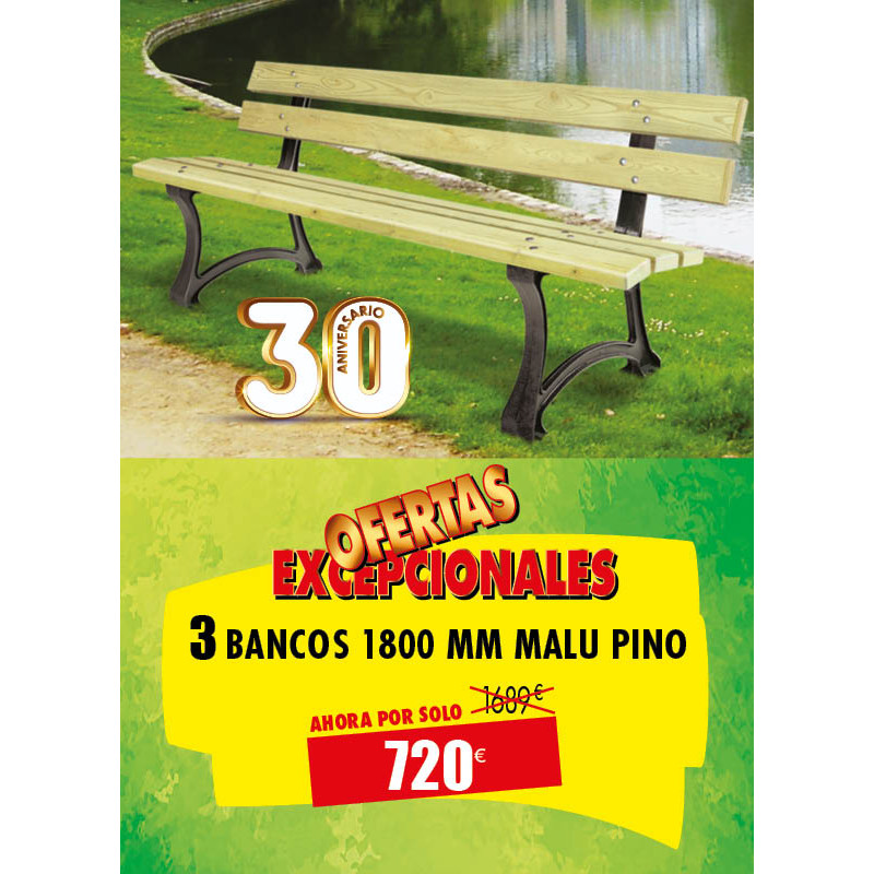 3 BANCOS MALU DE MADERA DE PINO