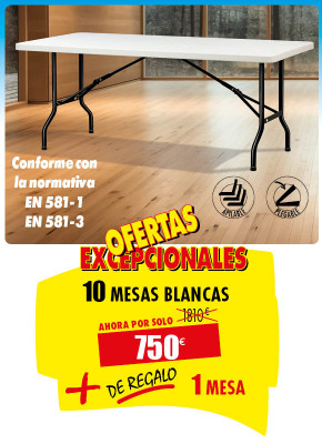 10 MESAS DE POLIETILENO BLANCAS + 1 MESA DE REGALO