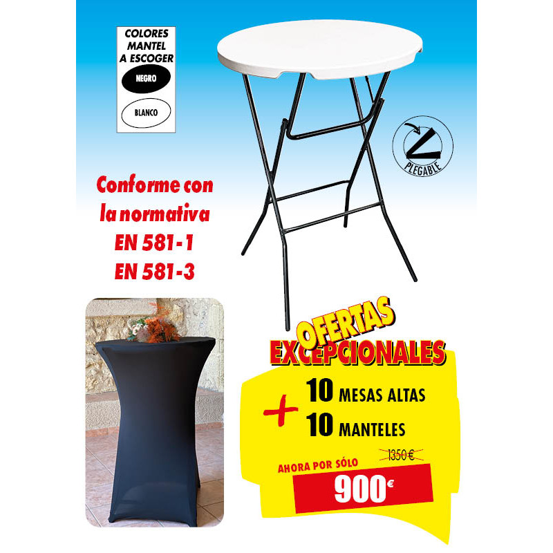 10 MESAS ALTAS + 10 MANTELES