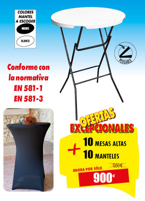 10 MESAS ALTAS + 10 MANTELES