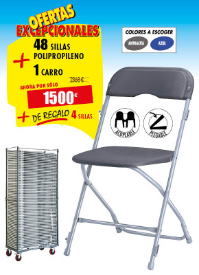 48 SILLAS MULTIUSOS PRADO + 1 CARRO + DE REGALO 4 SILLAS