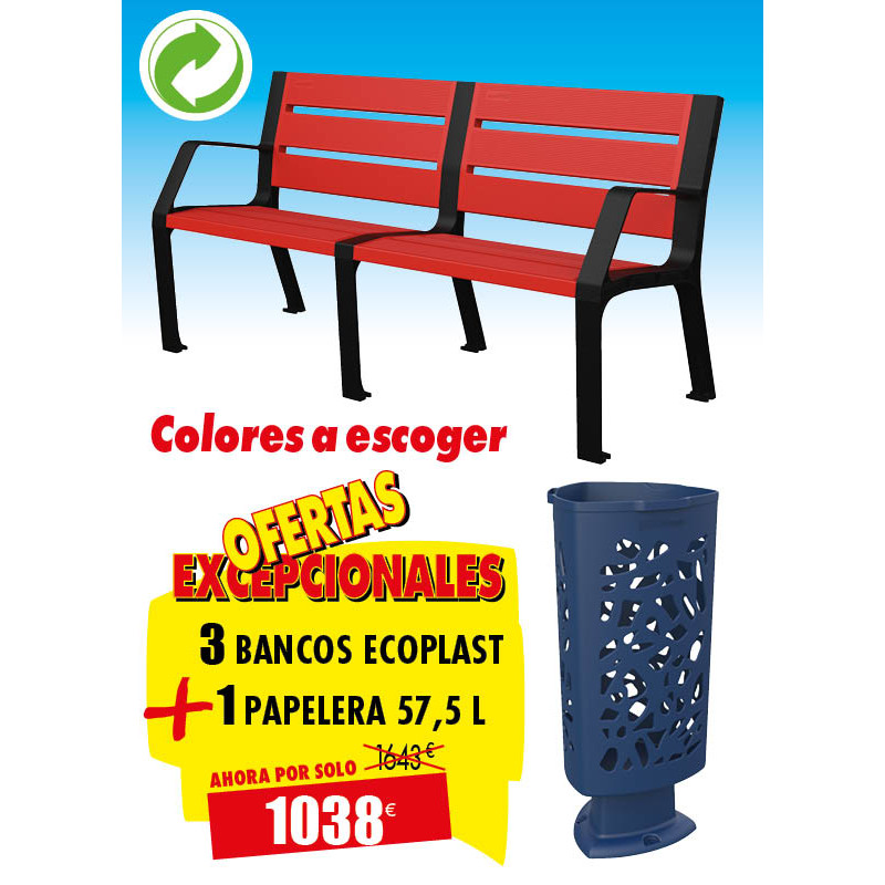 3 BANCOS PARA JARDINES ECOPLAST + 1 PAPELERA