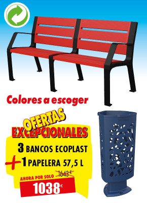 3 BANCOS PARA JARDINES ECOPLAST + 1 PAPELERA
