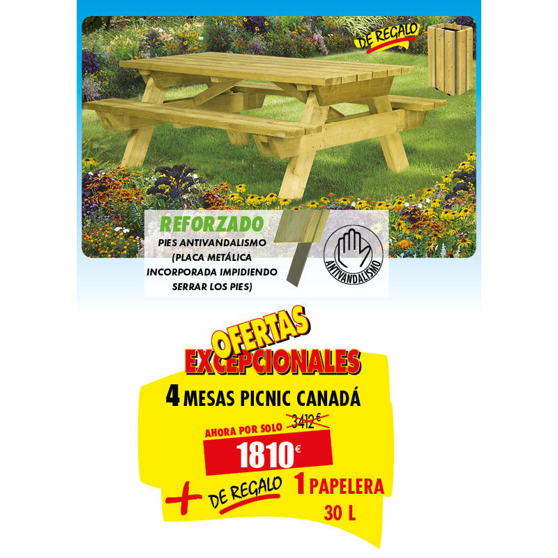 4 MESAS DE MADERA CANADÁ + DE REGALO 1 PAPELERA
