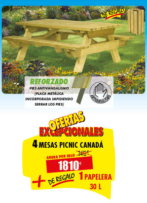 4 MESAS DE MADERA CANADÁ + DE REGALO 1 PAPELERA