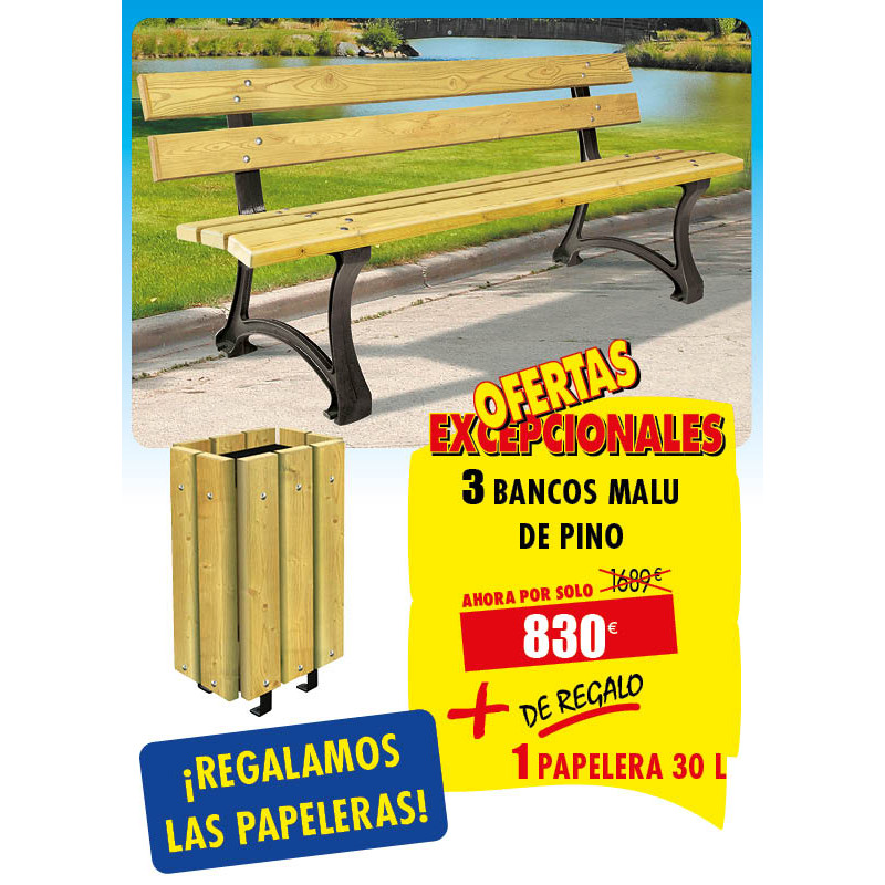 3 BANCOS MALU DE PINO + DE REGALO 1 PAPELERA
