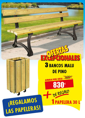 3 BANCOS MALU DE PINO + DE REGALO 1 PAPELERA