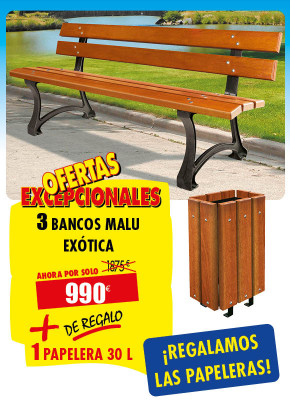 3 BANCOS PARA PARQUES MALU + DE REGALO 1 PAPELERA