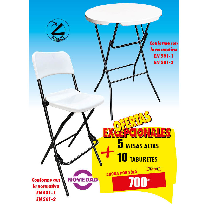5 MESAS ALTAS + 10 TABOURETES