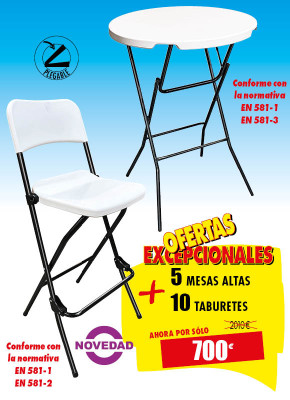 5 MESAS ALTAS + 10 TABOURETES